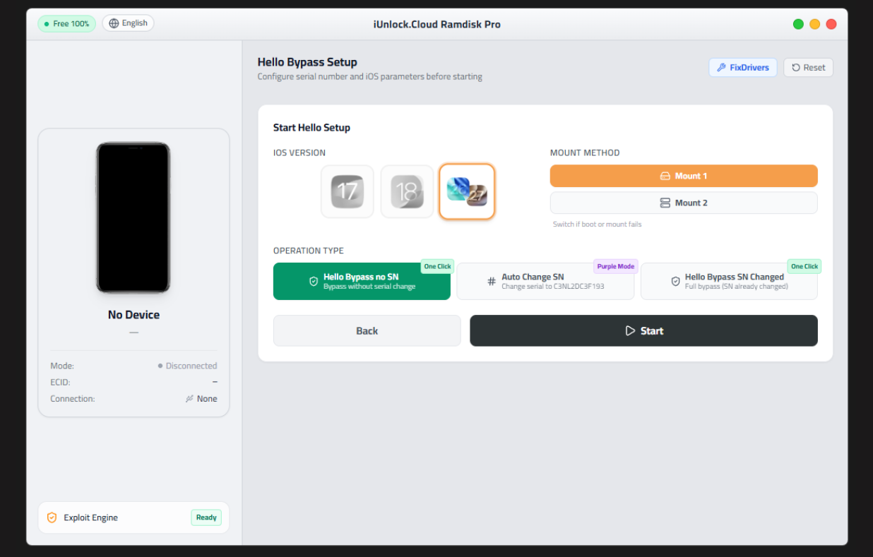 iUnlock Ramdisk Pro - Hello Bypass Setup (No SN Change & Purple Mode)
